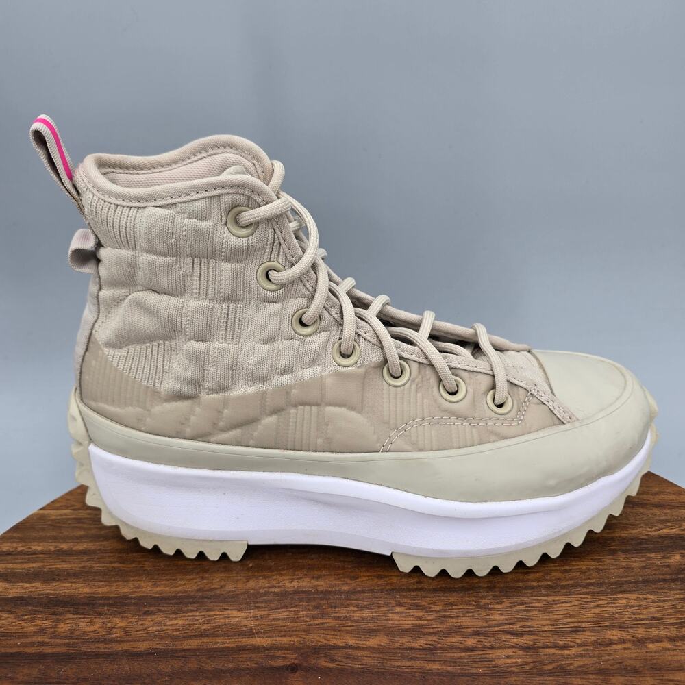 Converse Run Star Hike Hi Shoes Womens 7 Beige Pink Knit Platform Sneakers